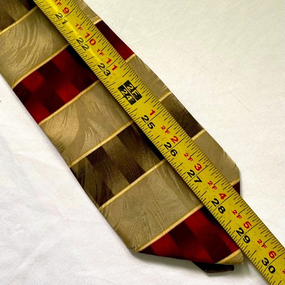 Bello Uomo Tie Italian Woven Silk Hand Made Tip Bar String Green Red 60”x3.75” - Picture 9 of 13